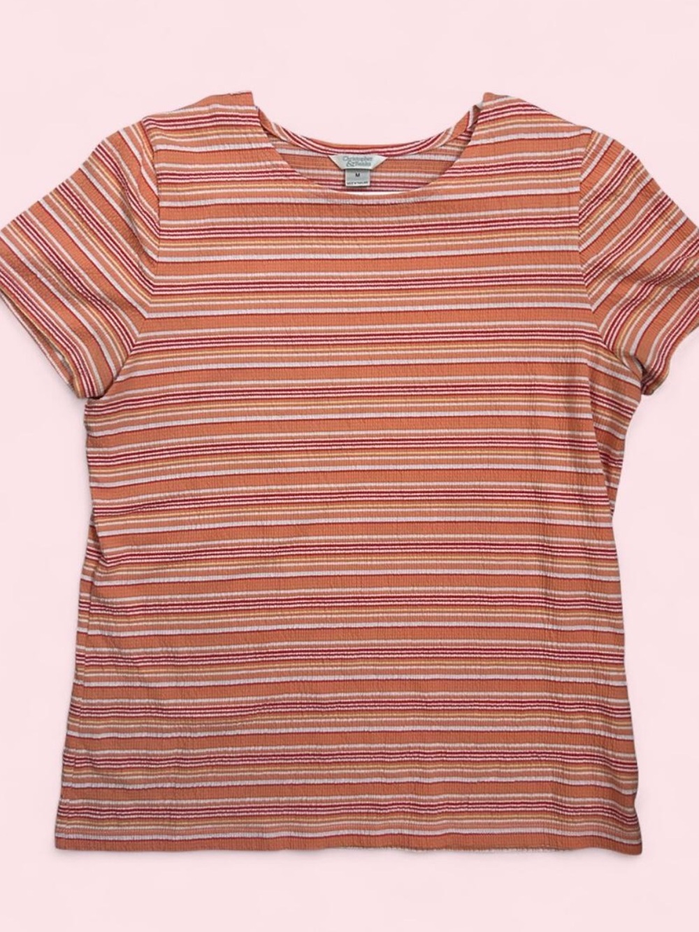 Christopher & Banks Rust and Pink Striped Short Sleeve Tee